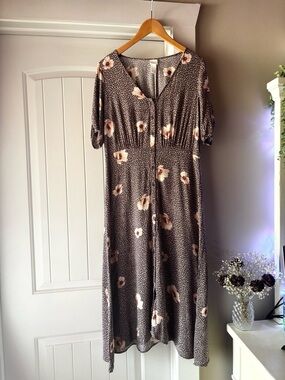 H&M Brown Dress with Soft Pink Floral Print